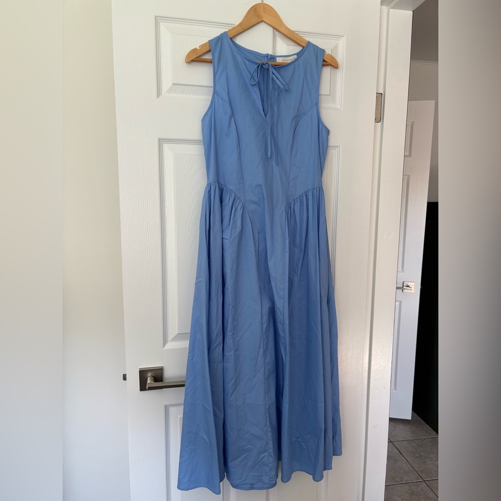 Sleeveless Light Blue Maxi Dress with Tie Neck